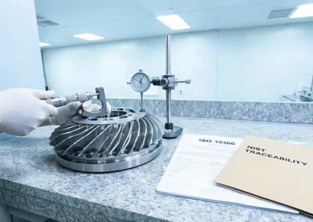Aerospace turbine inspection with micrometer and certificate folder
